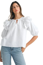MABLE Stripe Ruffle Shoulder Puff Sleeve Blouse