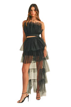 MABLE Tulle Tube Ruffle Crop Top and High Low Maxi Skirt Set