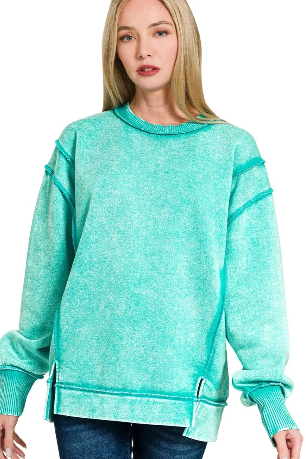 Oversized Mineral Washed Turquoise Sweatshirt — Vintage & Comfy