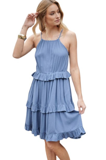 Davi & Dani Solid Ruffle Sleeveless Mini Dress