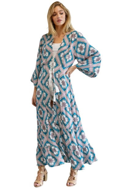 Davi & Dani Printed Long Sleeve Loose Kimono Stylish Boho Chic Versatile Layer