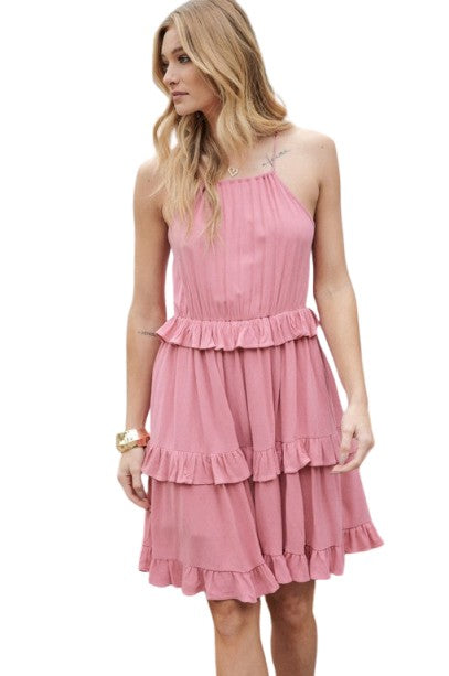 Davi & Dani Solid Ruffle Sleeveless Mini Dress