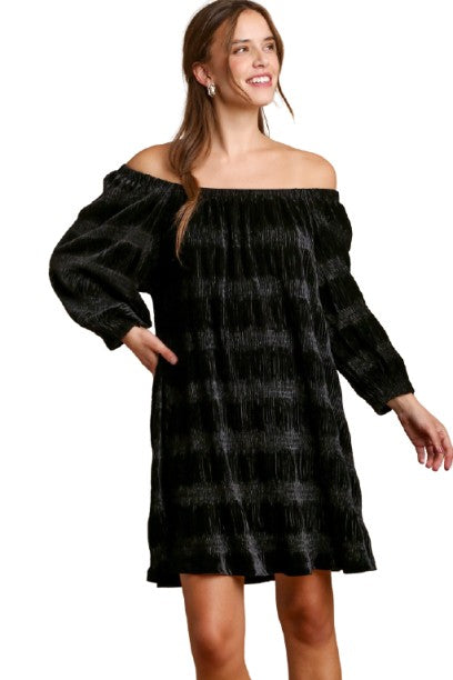 Umgee Off Shoulder Balloon Sleeve Velvet Mini Dress