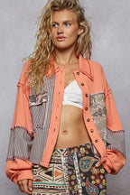 Patchwork Button Down Jacket – POL Multi-Pattern Boho Statement