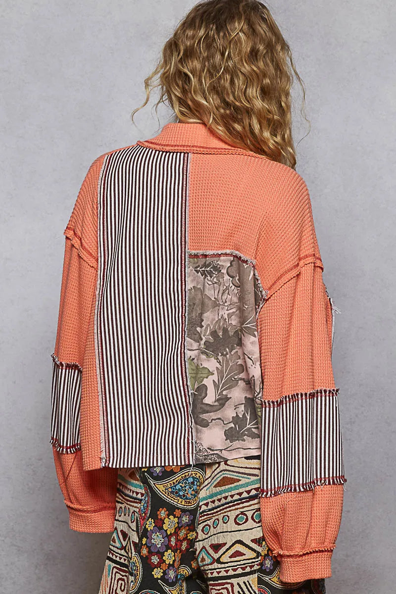 Patchwork Button Down Jacket – POL Multi-Pattern Boho Statement