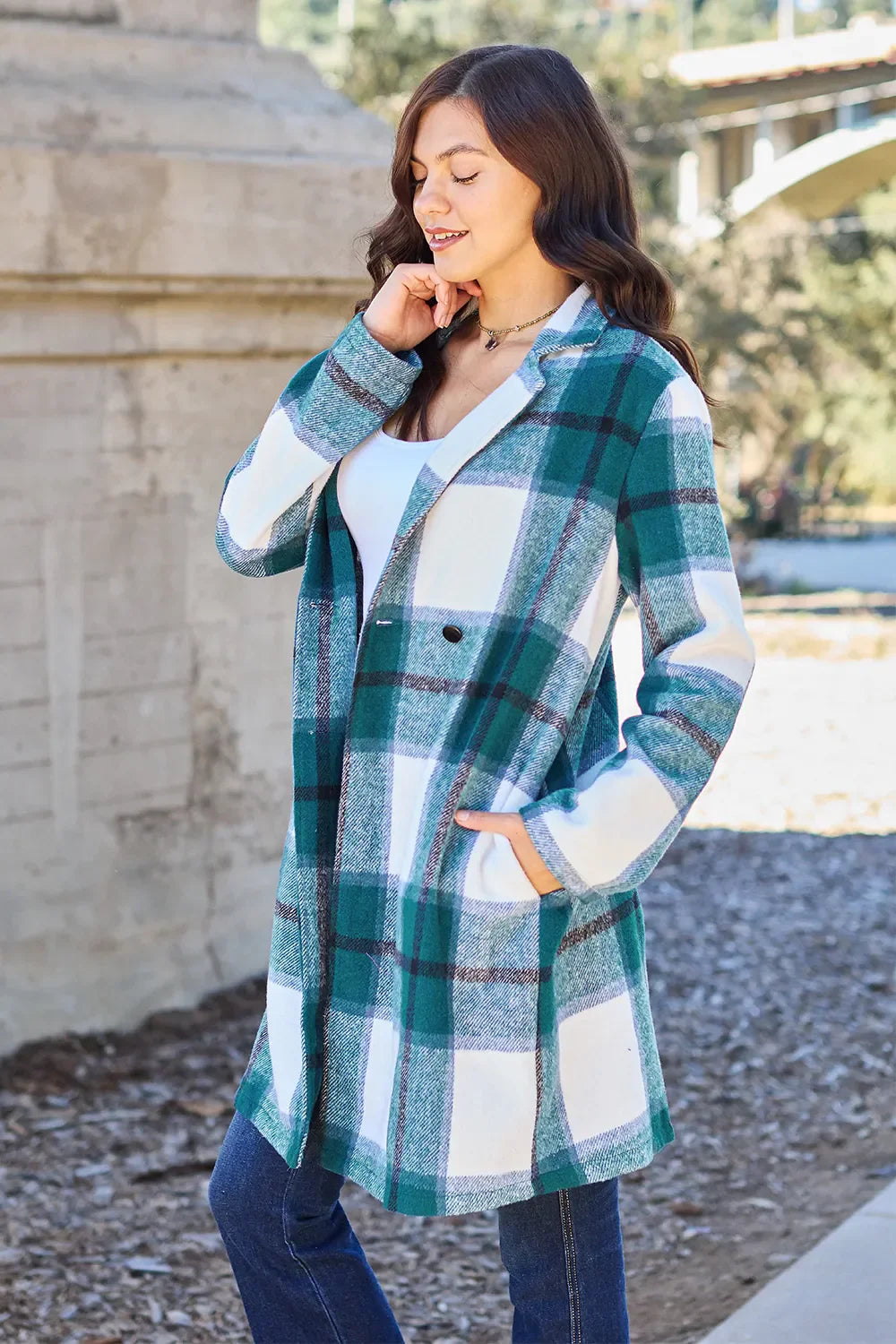 Plaid Button-Up Lapel Collar Coat – Classic, Warm & Stylish