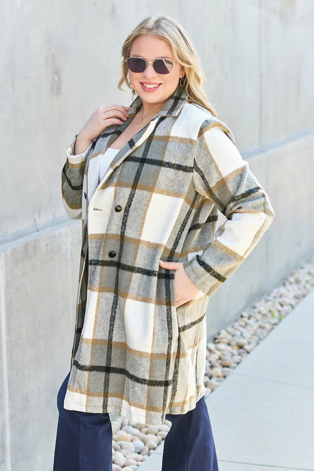 Plaid Button-Up Lapel Collar Coat – Classic, Warm & Stylish