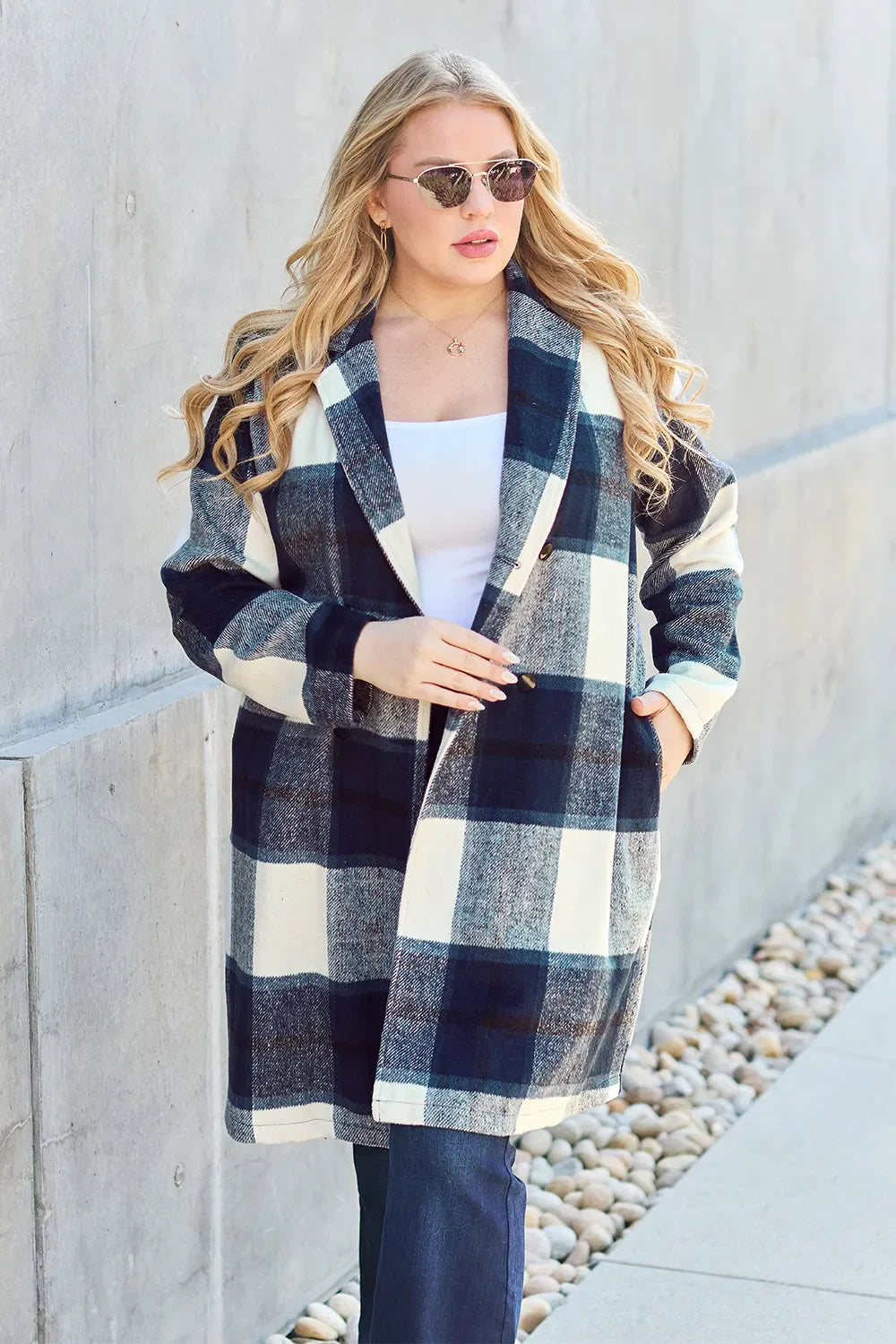 Plaid Button-Up Lapel Collar Coat – Classic, Warm & Stylish