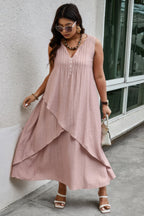 Plus-Size Sleeveless Wrap Dress — Flattering, Breathable & Elegant