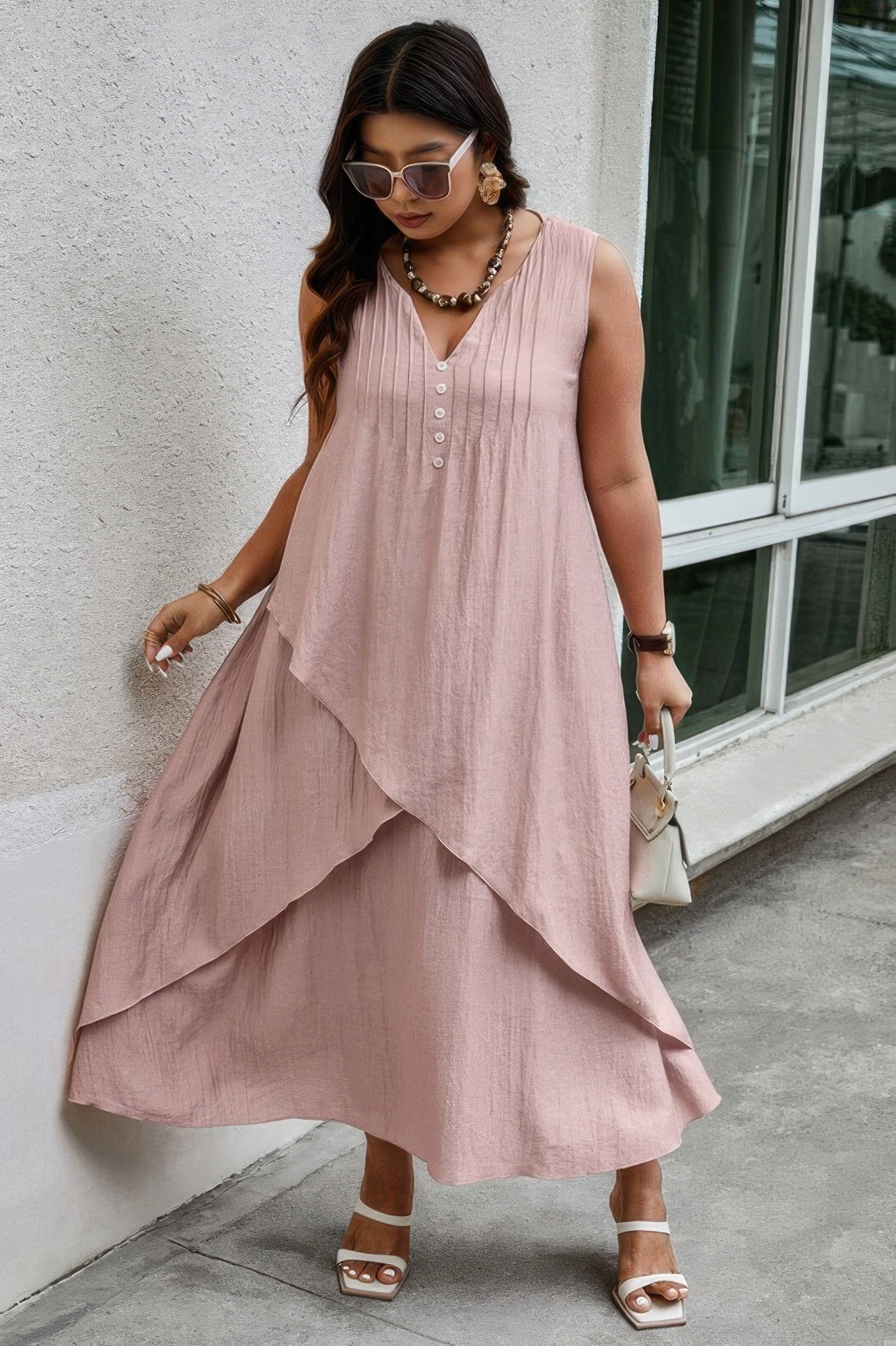 Plus-Size Sleeveless Wrap Dress — Flattering, Breathable & Elegant