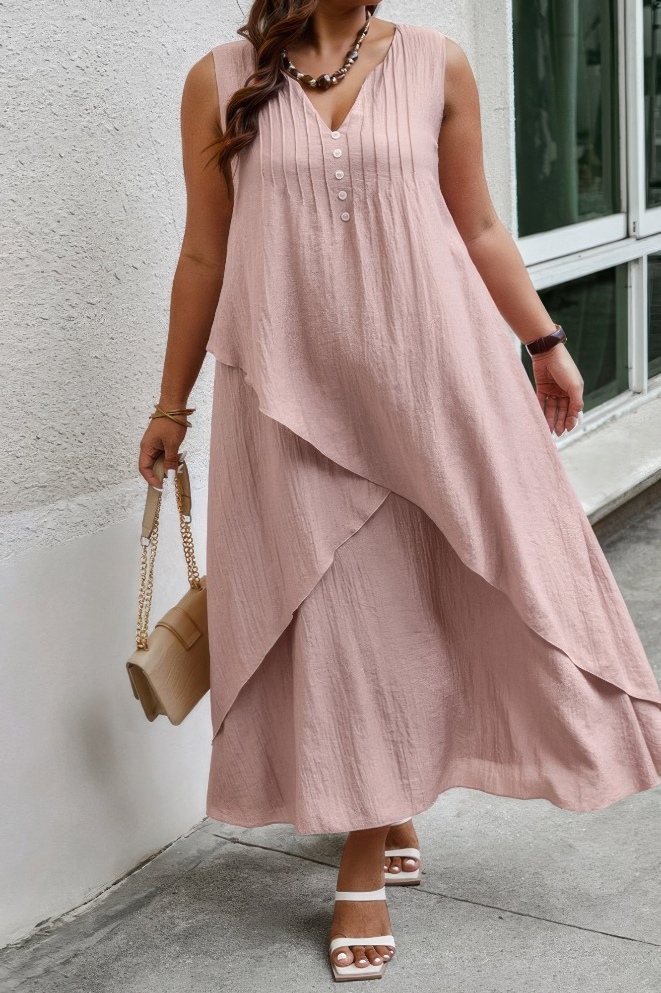 Plus-Size Sleeveless Wrap Dress — Flattering, Breathable & Elegant