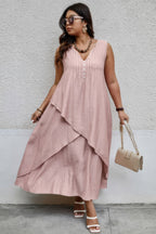 Plus-Size Sleeveless Wrap Dress — Flattering, Breathable & Elegant