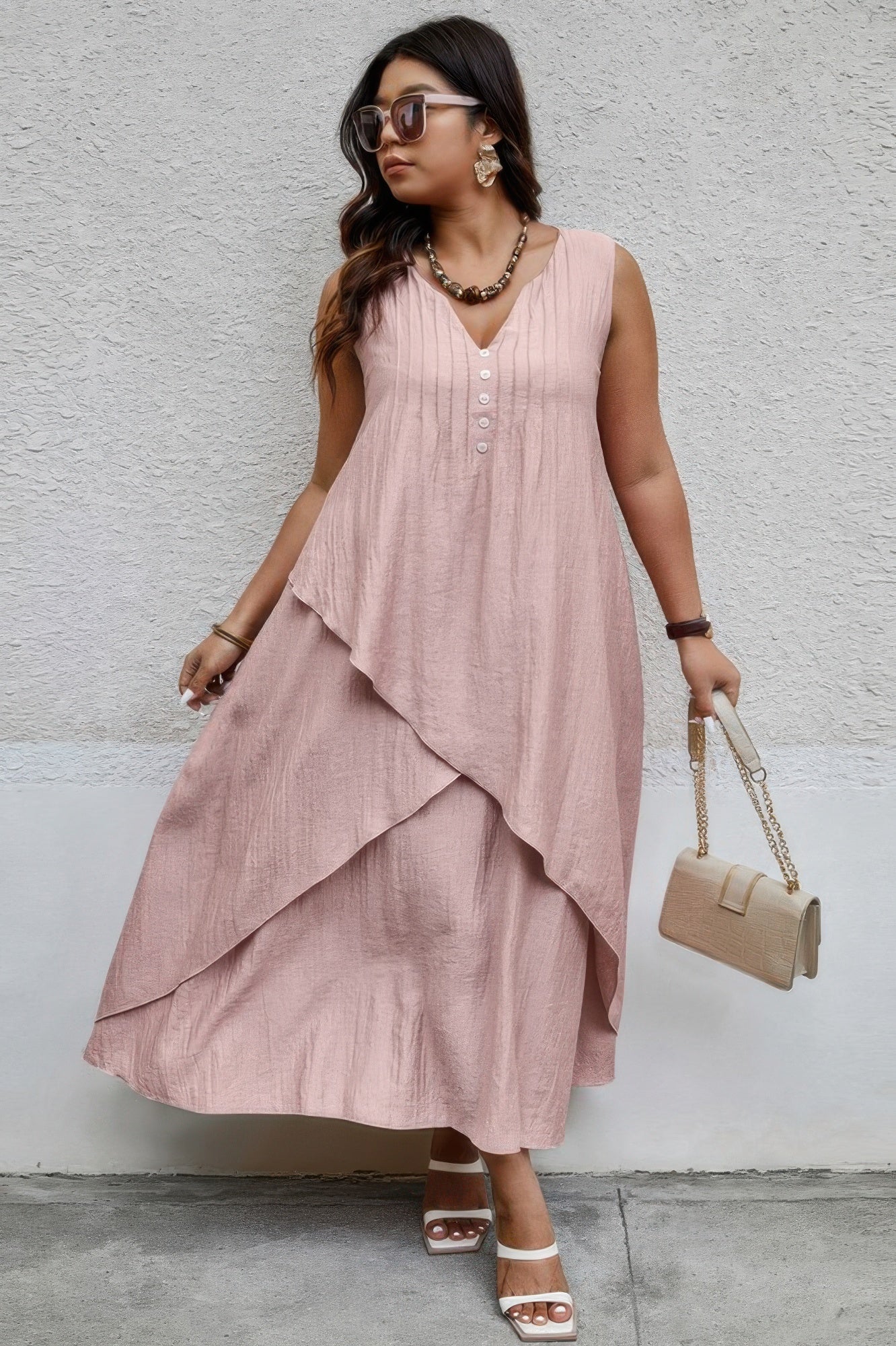Plus-Size Sleeveless Wrap Dress — Flattering, Breathable & Elegant