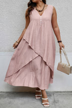 Plus-Size Sleeveless Wrap Dress — Flattering, Breathable & Elegant