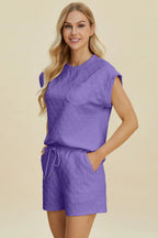 Pocketed Textured Top & Shorts Set – Comfy, Stylish & Easygoing