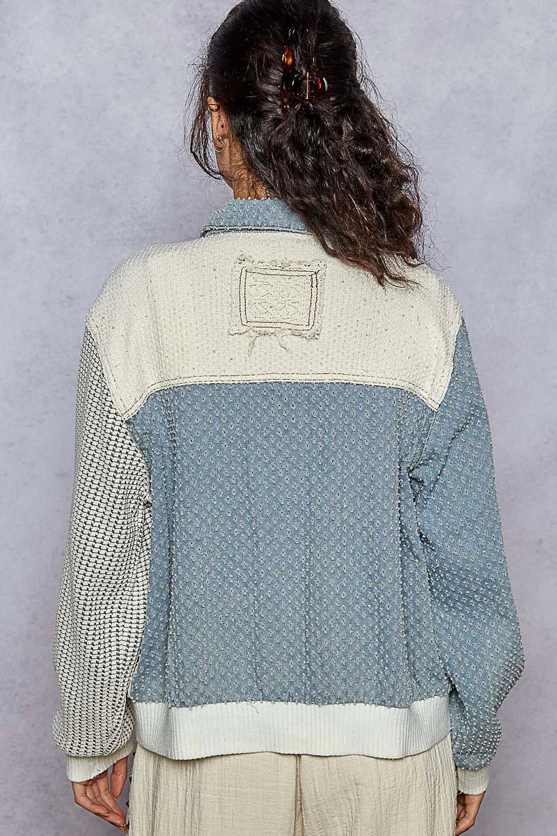 POL Button Up Jacket with Lace Details – Chest Pocket Boho Outerwear for Women