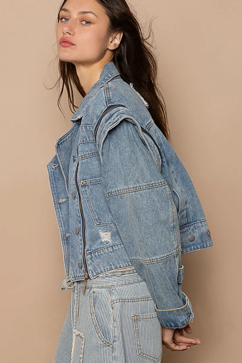 POL Cropped Denim Jacket with Zipper Detail – Edgy & Versatile