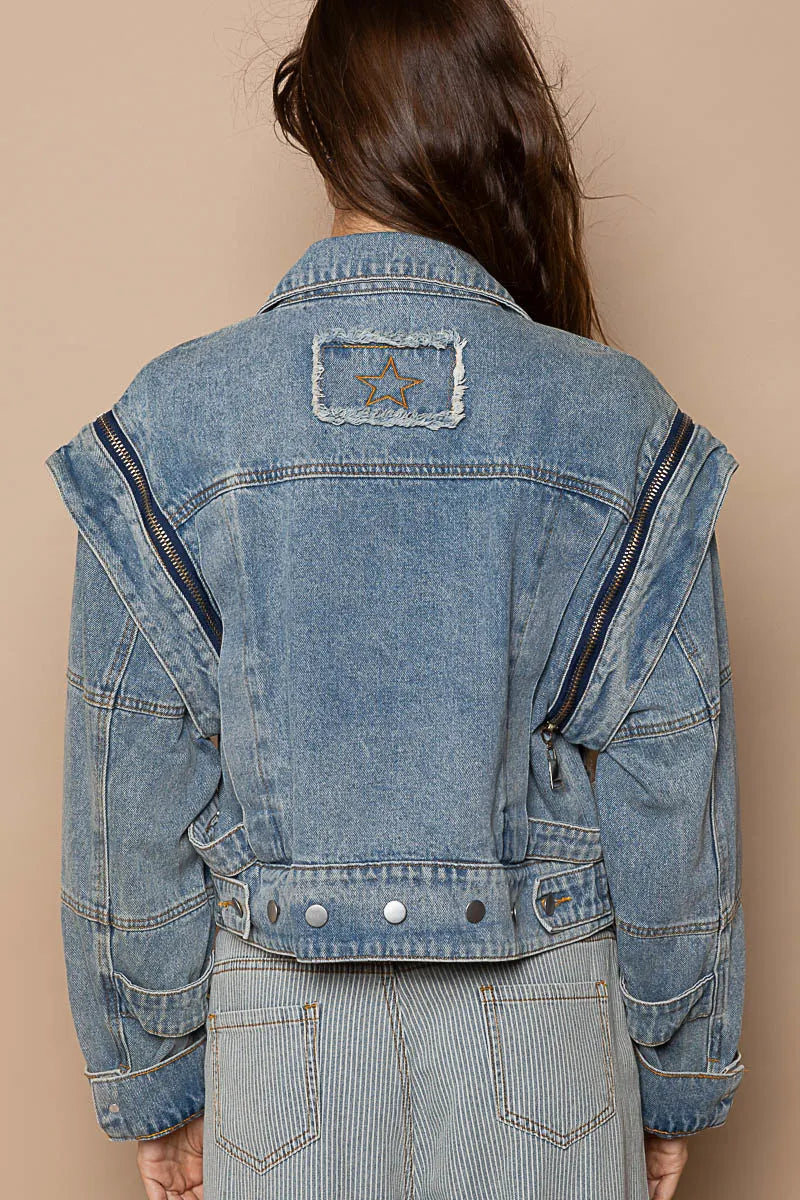 POL Cropped Denim Jacket with Zipper Detail – Edgy & Versatile