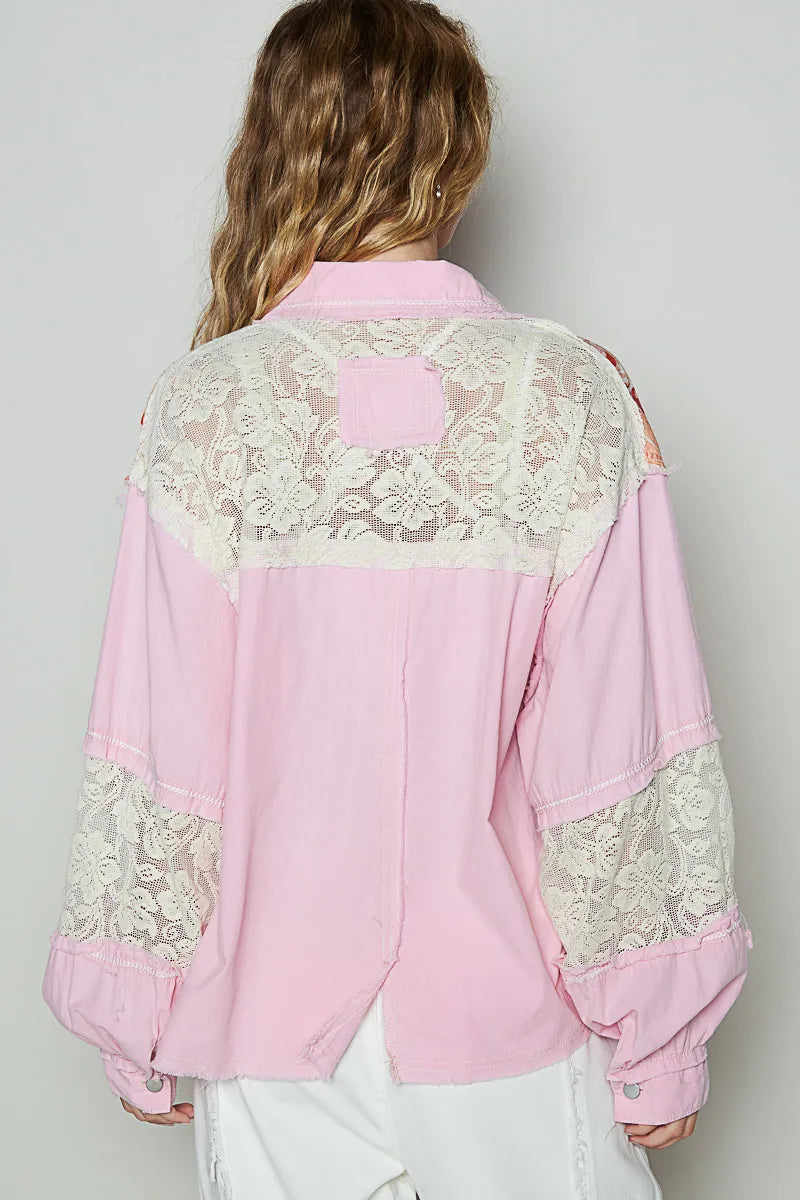 Printed Woven Raw Hem Jacket – POL Lace Detail Boho Layer