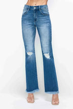 Raw Hem Distressed High Rise Bootcut Jeans – Edgy, Flattering & Comfy