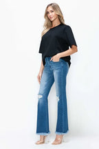 Raw Hem Distressed High Rise Bootcut Jeans – Edgy, Flattering & Comfy