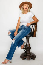 Raw Hem Distressed High Rise Bootcut Jeans – Edgy, Flattering & Comfy