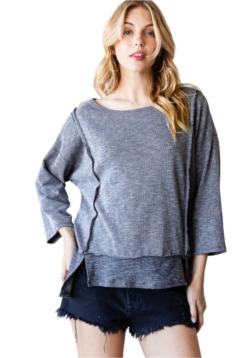 Reborn J Boat Neck Exposed Seam Slit Top