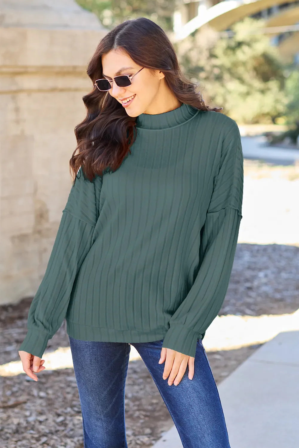 Ribbed Mock Neck Knit Top – Chic, Cozy & Modern Exposed Seams