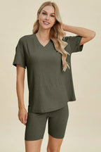 Ribbed V-Neck Top & Shorts Set – Comfy, Chic & Effortless Style