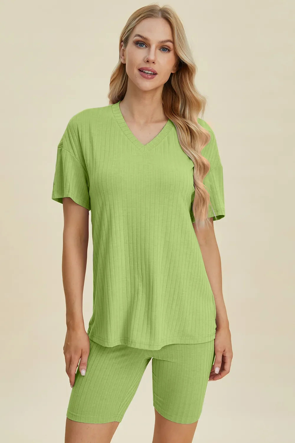 Ribbed V-Neck Top & Shorts Set – Comfy, Chic & Effortless Style