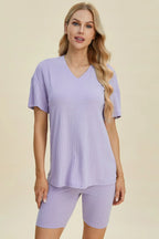 Ribbed V-Neck Top & Shorts Set – Comfy, Chic & Effortless Style