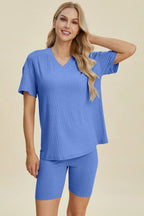 Ribbed V-Neck Top & Shorts Set – Comfy, Chic & Effortless Style
