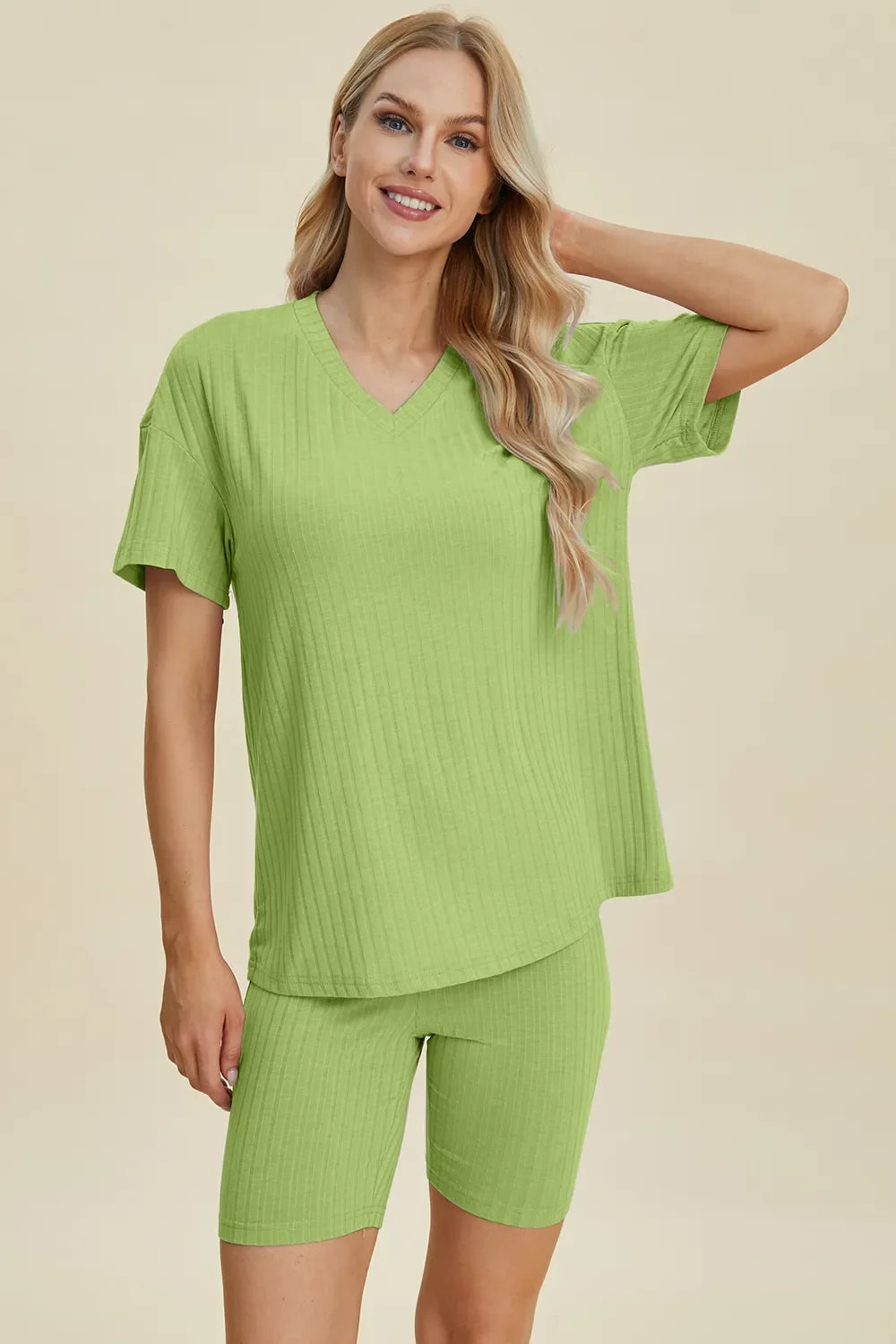Ribbed V-Neck Top & Shorts Set – Comfy, Chic & Effortless Style