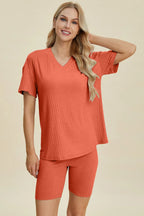 Ribbed V-Neck Top & Shorts Set – Comfy, Chic & Effortless Style