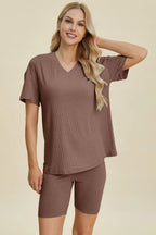 Ribbed V-Neck Top & Shorts Set – Comfy, Chic & Effortless Style
