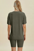Ribbed V-Neck Top & Shorts Set – Comfy, Chic & Effortless Style
