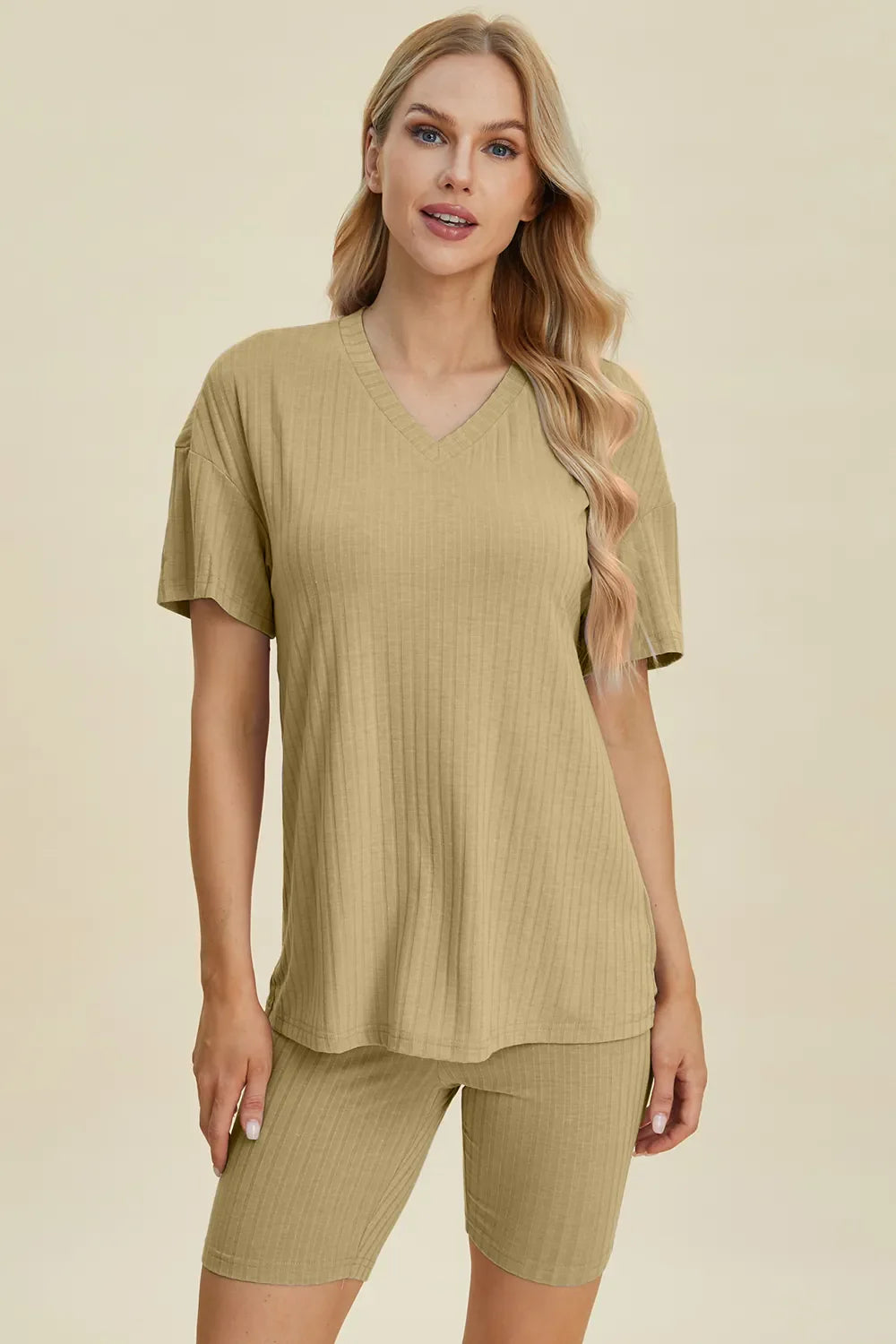 Ribbed V-Neck Top & Shorts Set – Comfy, Chic & Effortless Style