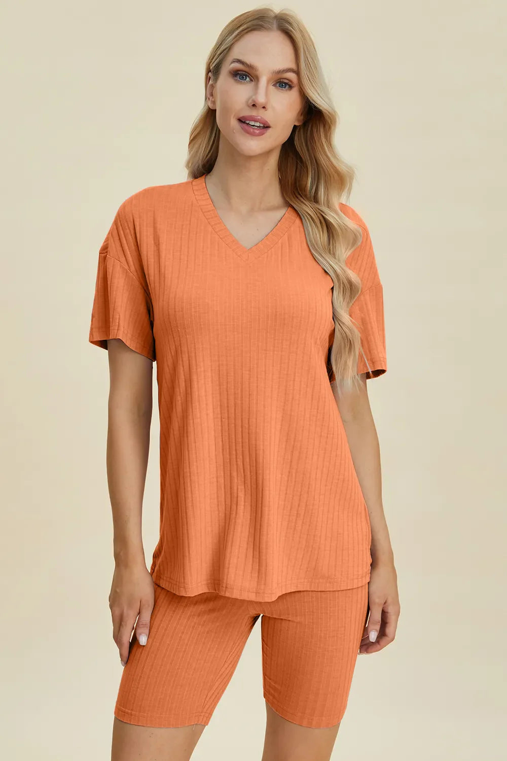 Ribbed V-Neck Top & Shorts Set – Comfy, Chic & Effortless Style