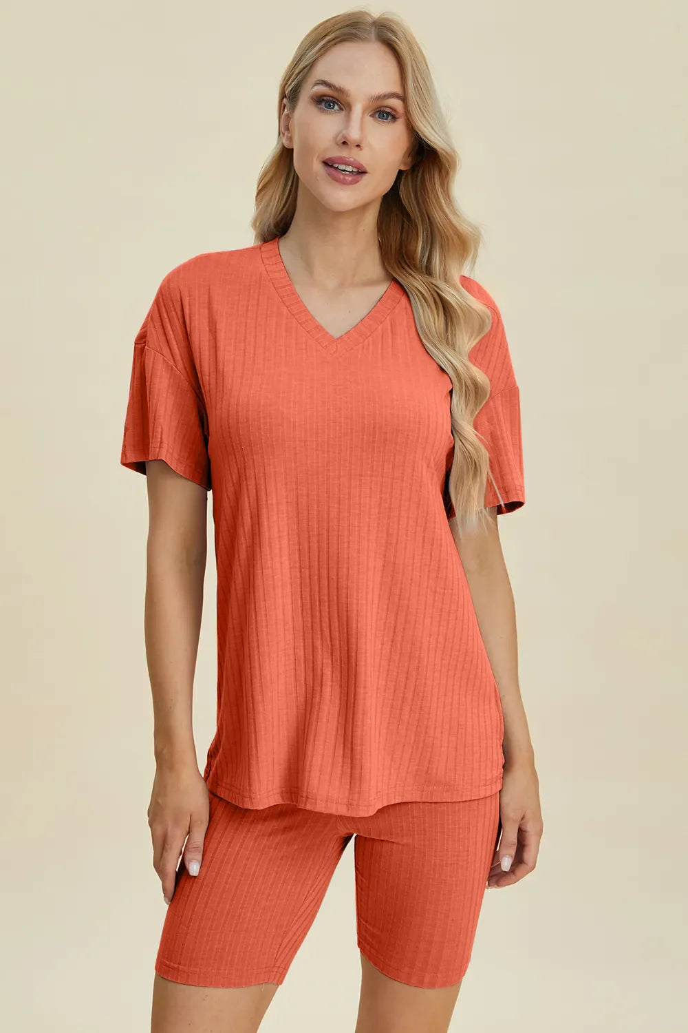 Ribbed V-Neck Top & Shorts Set – Comfy, Chic & Effortless Style