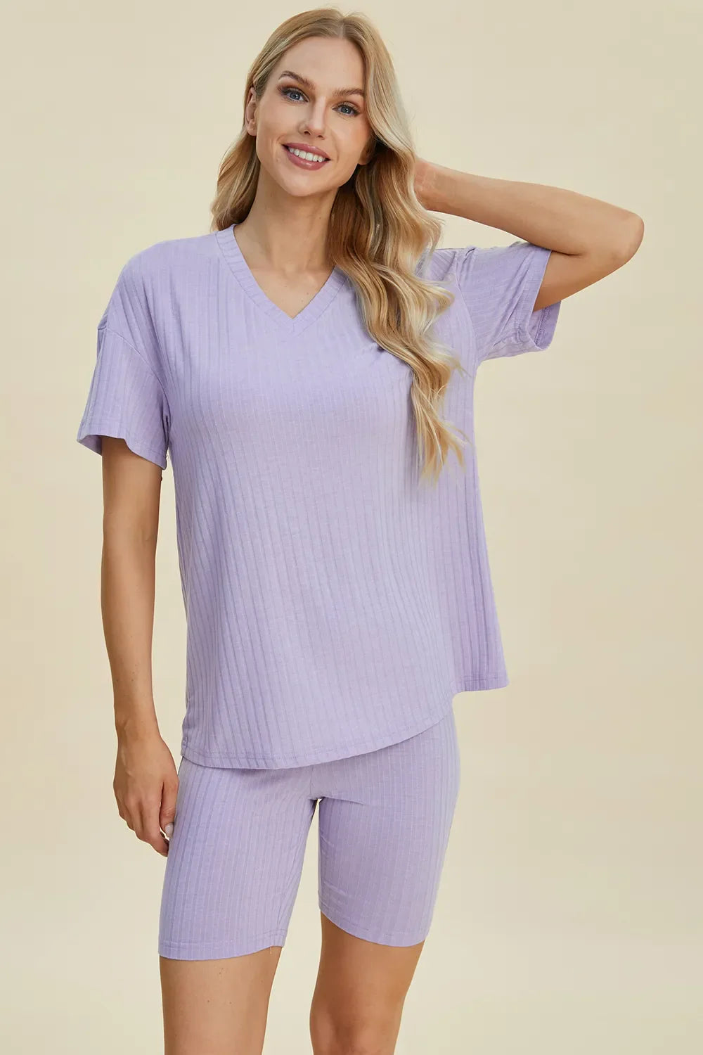 Ribbed V-Neck Top & Shorts Set – Comfy, Chic & Effortless Style