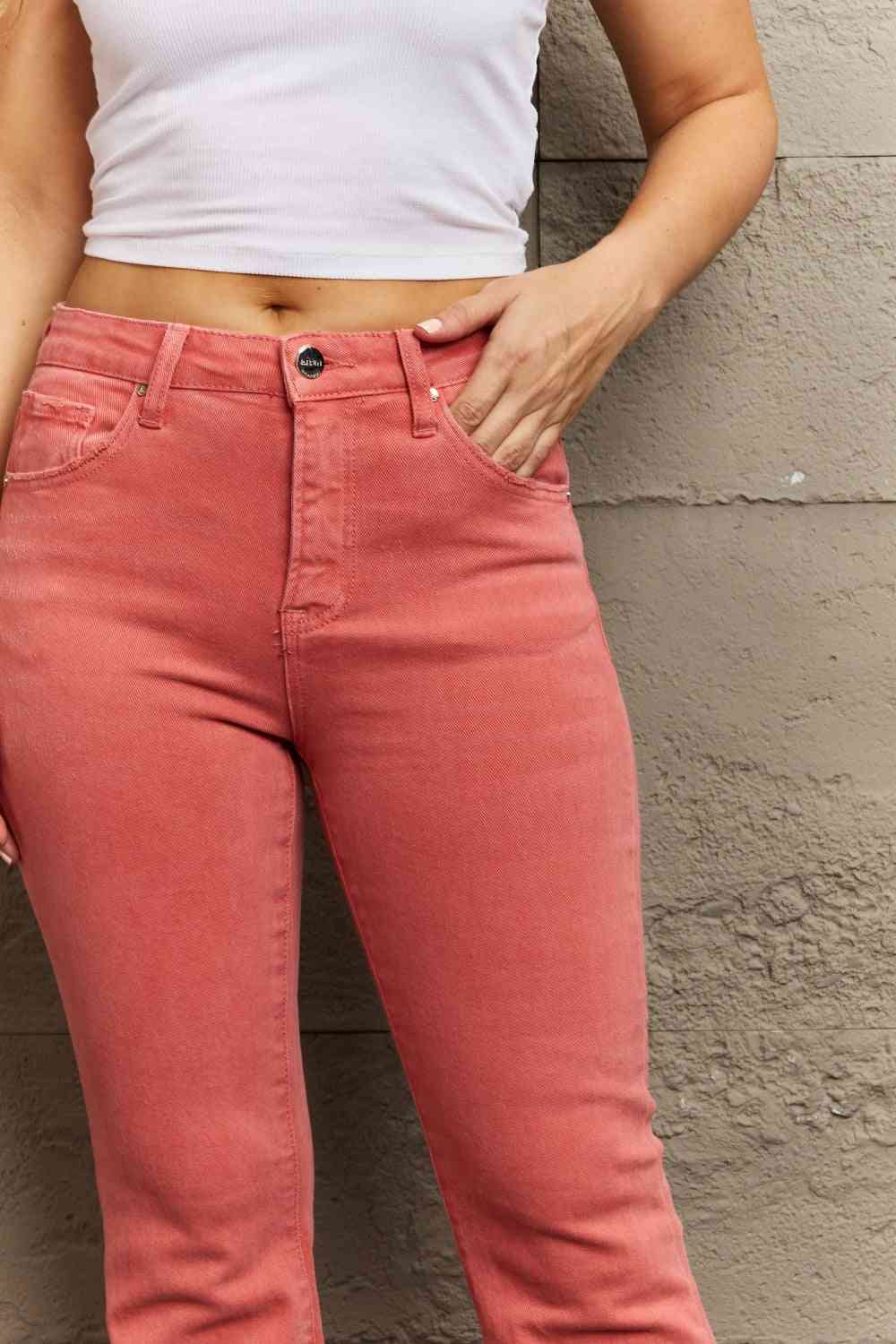 Risen Bailey High Waist Flare Jeans with Side Slit – Trendy & Flattering