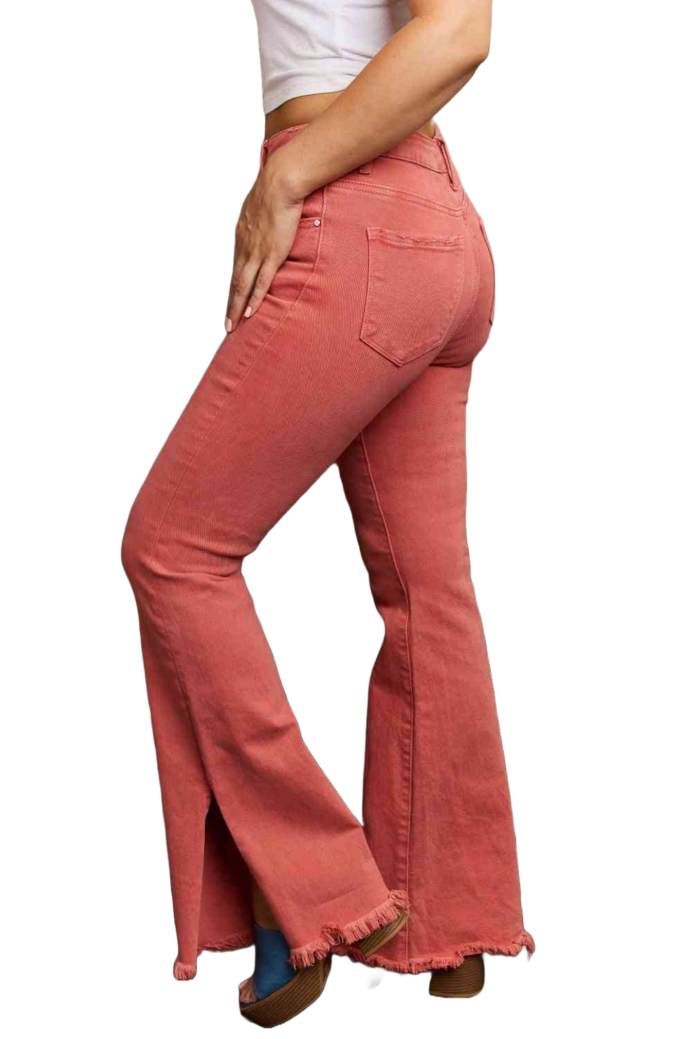 Risen Bailey High Waist Flare Jeans with Side Slit – Trendy & Flattering