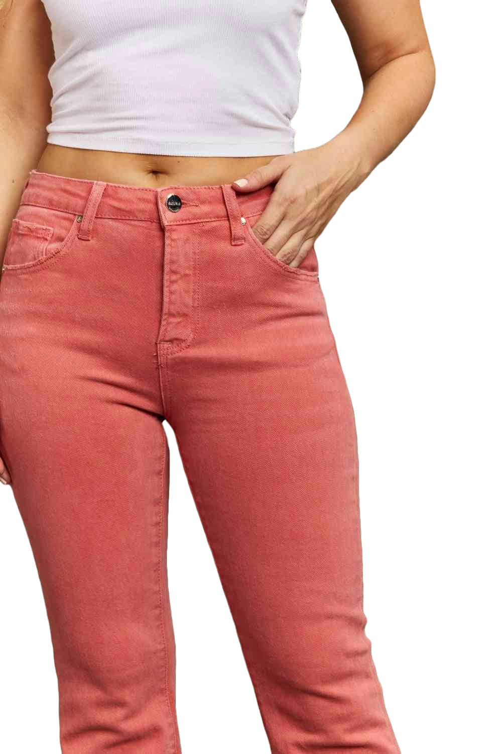Risen Bailey High Waist Flare Jeans with Side Slit – Trendy & Flattering