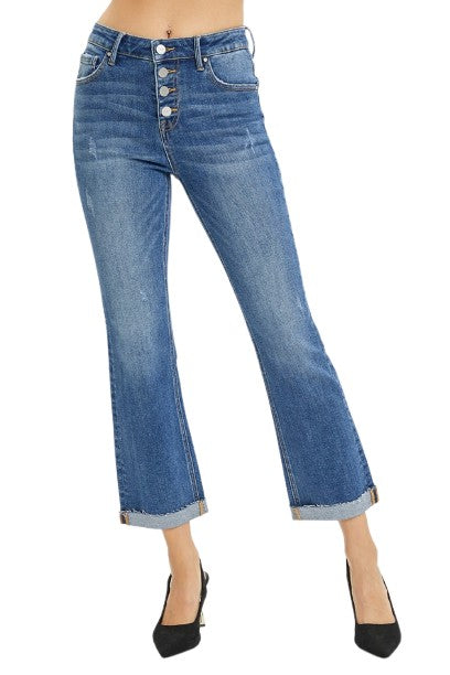 Risen Button Fly Cropped Bootcut Jeans