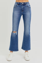 Risen Distressed High Rise Crop Flare Jeans