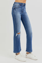 Risen Distressed High Rise Crop Flare Jeans
