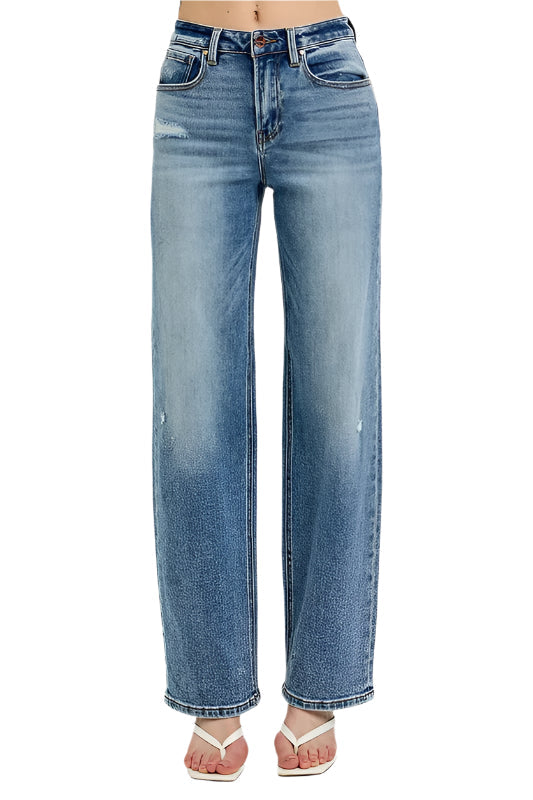 RISEN Distressed Wide Leg Jeans