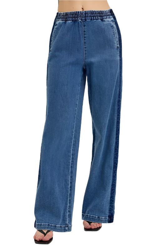 RISEN Elastic Waist Wide Leg Jeans