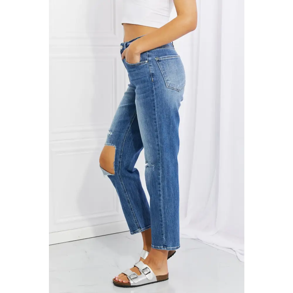 Risen Emily High Rise Cropped Jeans – Relaxed Fit & Distressed Style