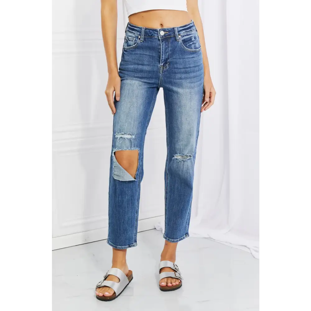 Risen Emily High Rise Cropped Jeans – Relaxed Fit & Distressed Style